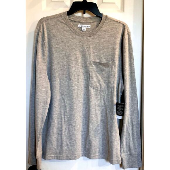 AND NOW THIS (By Macy’s) - NWT - M Sz M Long-Sleeved Pocket Tee in Ash Gray - Picture 1 of 11